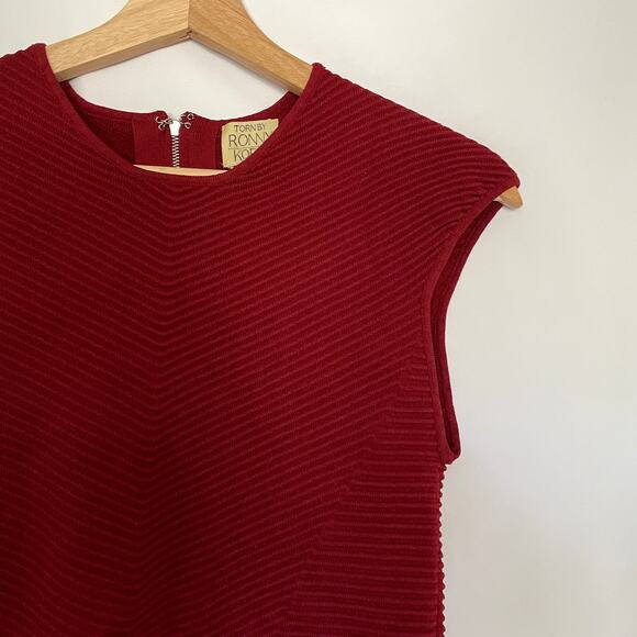 Torn by Ronny Kobo women's L midi bodycon bandage knit dress high neckline red - Picture 2 of 8